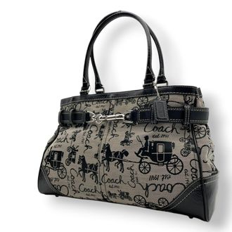 Coach Black Gray Canvas Leather Handbag Tote Bag (Pre-Owned)