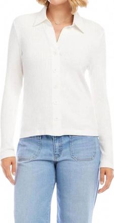 Karen Kane Ribbed Long Sleeve Button Front Top In Off White
