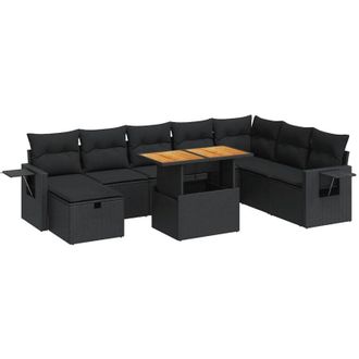 vidaXL Set Sof&aacute;s Jard&iacute;n Y Cojines 9 Pzas Rat&aacute;n Sint&eacute;tico Acacia Negro