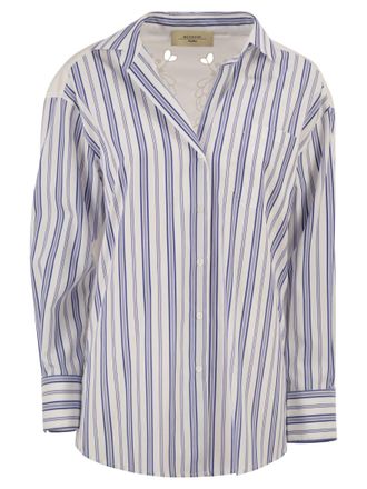 Max Mara Weekend Maxmara Wkdtessile gestreept katoenen overhemd met Sangallo-kant