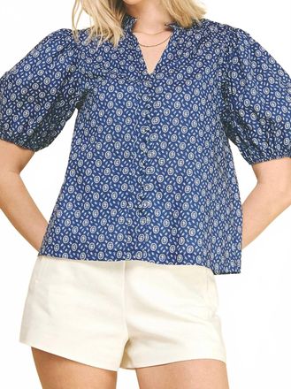 Pinch Design Floral Print Button Top In Navy