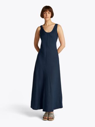 Tommy Hilfiger Maxikleid »TEXTURED LINEN TANK MAXI DRESS« mit Metalllabel,kühlendes Premium Leinen