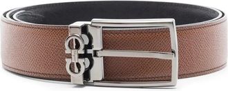 Ferragamo Bruine leren riem met gunmetal gesp - Heren - Riemen - Bruin - 100 CM - Leer - Accessoires