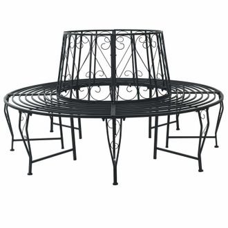 vidaXL Banco De &Aacute;rbol &Oslash; 160 X 89 Cm Acero Negro Redondo Vidaxl