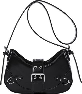 Generic Women Gothic Style Crossbody Bag Adjustable Strap and Buckle Y2K Shoulder Bag Single Shoulder Bag Solid Color Large Capacity for Outdoor Travel (Black