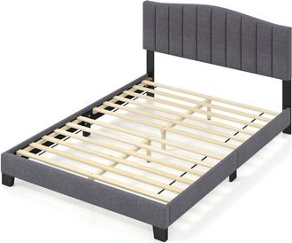 Costway Modern Upholstered Bed Frame Double Size Platform Bed-Grey