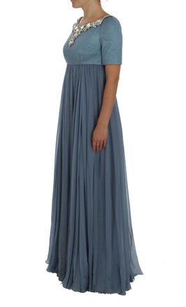 Dolce & Gabbana Womens Blue Silk Crystal Sheath Gown Ball Dress