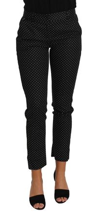 Dolce & Gabbana Black Dress Polka Dot Cropped Straight Womens Pants
