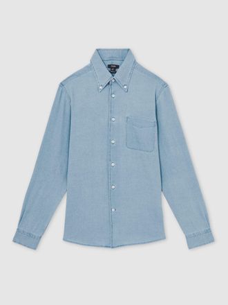 Reiss Washed Blue Cotton-piqu&eacute; Button-down Chambray Shirt, M