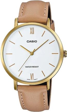 Casio Womens Tan Leather Strap Analog Watch with Gold Case - LTP-VT01GL-7BUDF