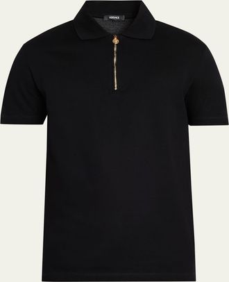 Versace Mens Medusa Zip Pique Polo Shirt
