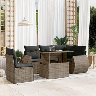 vidaXL Set De Muebles De Jard&iacute;n 6 Pzas Y Cojines Rat&aacute;n Sint&eacute;tico Gris Vidaxl