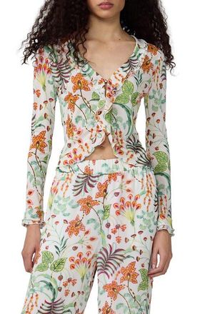 Diane Von F&uuml;rstenberg Fern Botanical Ruffle Trim Crop Top in Miragevine White at Nordstrom, Size Xx-Small