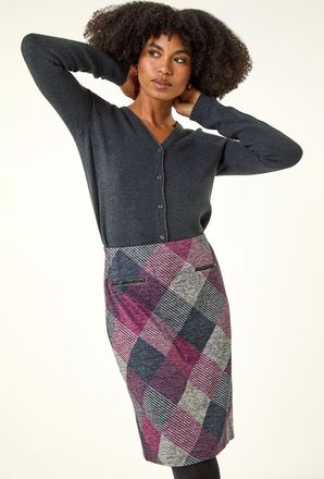 Roman Elastic Waist Check Print Pocket A Line Skirt