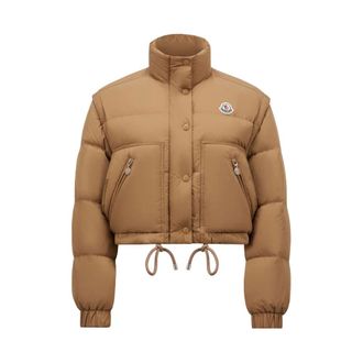 Moncler Down Jackets, female, Brown, Size: L Convertible Down Jacket with Removable Sleeves