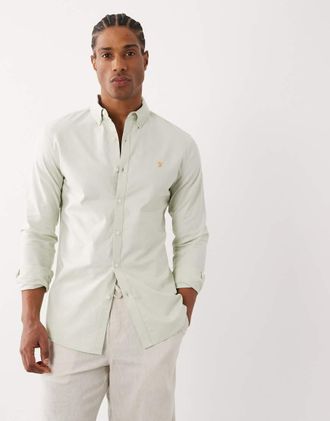 Farah Brewer - Camicia a maniche lunghe verde chiaro con logo