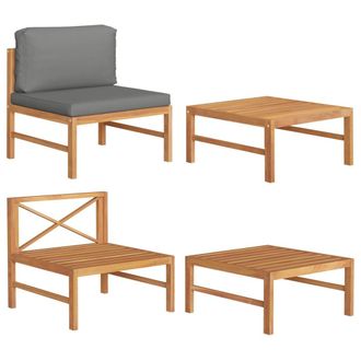 vidaXL Set De Muebles De Jard&iacute;n 2 Pzas Madera Teca Cojines Gris Oscuro Vidaxl