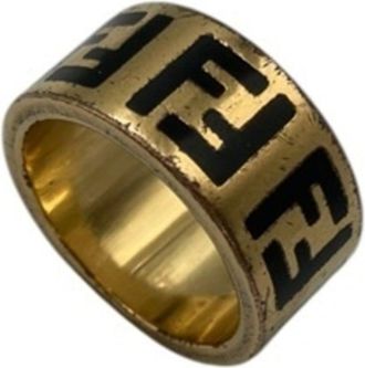 Fendi Gold Black Brass Band Ring (Pre-Owned)