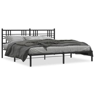 Berkfield Home Metal Bed Frame without Mattress with Headboard Black 193x203cm | Size: 193x203 cm