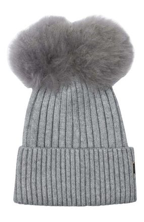Gorski Knit Hat With Double Toscana Lamb Pompom in Gray/gray at Nordstrom