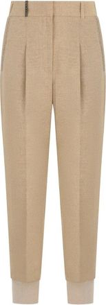 PESERICO Broeken, Dames, Beige, M, Wol, Geplooide broek met hoge taille