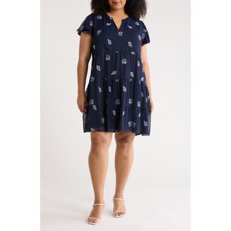 CeCe by Cynthia Steffe Embroidered Flutter Sleeve Dress in Classic Navy at Nordstrom, Size 2 X