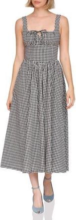 Avec Les Filles Ruched Midi Dress in Black And Creme Gingham at Nordstrom Rack, Size 12