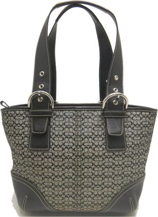 Coach Black Gray Canvas Leather Tote Bag (Pre-Owned)
