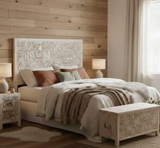 Wanderlust Deco Cabecero de madera tallado artesanal 160 x 3 x 120h cm