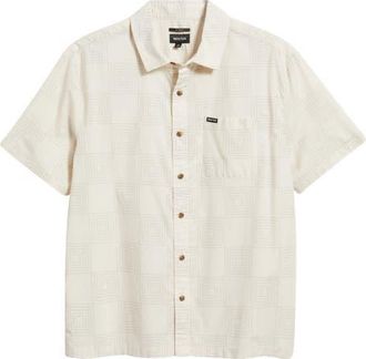 Brixton Cru Checker Short Sleeve Button-Up Shirt in Whitecap/geo Checker at Nordstrom, Size Xx-Large