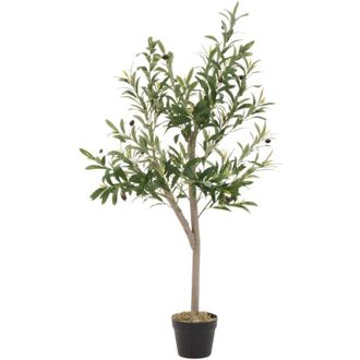 ML Design Ml-design - Olivo Artificial 120 Cm Decorativa, Planta Falsa Grande Con Tronco De Madera Natural, Hojas De Tela Y Frutos De Pl&aacute;stico De Interior/exter