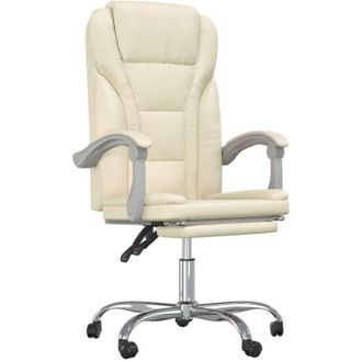 vidaXL Silla De Oficina Reclinable Cuero Sint&eacute;tico Crema Vidaxl
