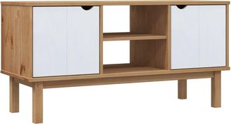 vidaXL Mueble Tv Otta Madera Maciza Pino Marr&oacute;n Blanco 113,5x43x57 Cm Vidaxl