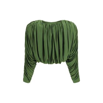 Self Portrait Viscose Cropped Blouse - Green