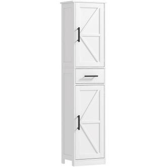 HOMCOM Homcom - Armario Alto De Ba&ntilde;o Estrecho Con 2 Puertas 1 Caj&oacute;n 2 Estantes Ajustables Columna De Ba&ntilde;o Estilo R&uacute;stico Para Sal&oacute;n Cocina 40x30x170 Cm Blanc