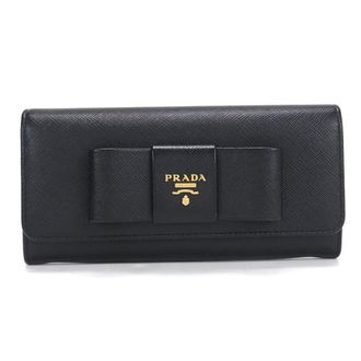 Prada Black Leather Long Wallet (Bi-Fold) (Pre-Owned)