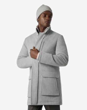 Corneliani Melange grey pure wool caban coat