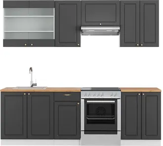 Vicco Mueble De Cocina Fame-line, Antracita-oro/blanco, 240 Cm, Et Roble