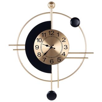 Beliani Reloj De Pared Con Marco De Hierro Color Dorado Y Negro Con Forma Redonda 59 X 67 Cm Allogny