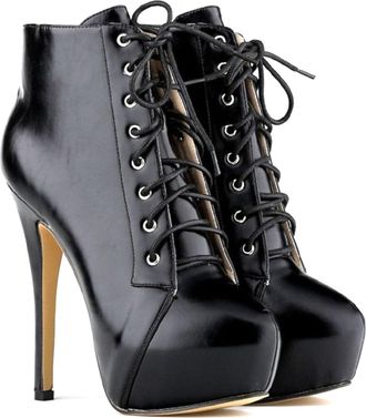 Generic Elegant Lace Up Banquets Platform Ankle Boots for Women, Sexy Stiletto Heel Round Toe Dress Short Boots, Solid Color Leather Fall Winter Prom Booties,