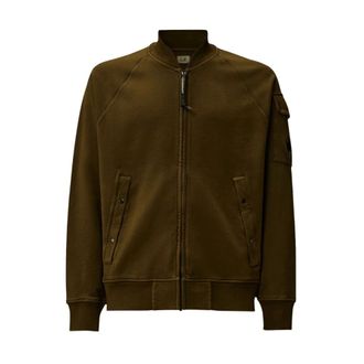 C.P. Company Bomber Jackets, male, Green, Size: M Brushed and Emerized Diagonal Fleece Bomber Full Zip Sweatshirt