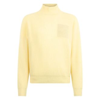 PESERICO Truien & Vesten, Dames, Geel, 2Xl, Wol, Lichte Minimalistische Trui met Hoge Kraag