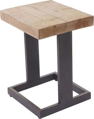 Hhg Sgabello tavolino salotto soggiorno 801 legno di pino metallo 32x36x48cm