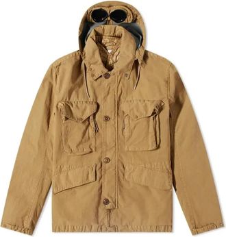 C.P. Company Light Jackets, male, Brown, Size: XL Rubber Goggle Jacket with Detachable Hood