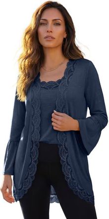Roaman's Lace-Detailed Cardigan And Tank Set in Navy at Nordstrom, Size 28