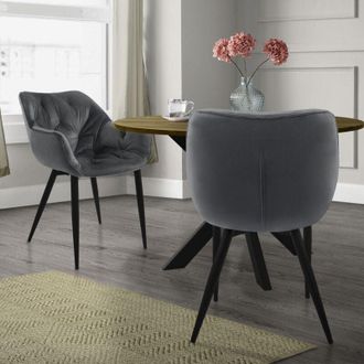 ML Design Ml-design - Set 2x Sillas De Comedor Con Respaldo Y Reposabrazos Asiento Antracita Tapizado Con Funda De Terciopelo Grueso Patas De Metal Sill&oacute;n Dise&ntilde;