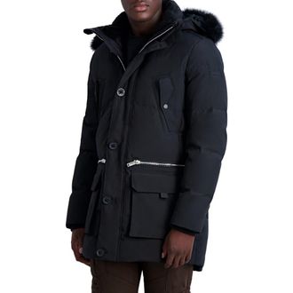 Karl Lagerfeld Faux Fur Trim Parka in Black at Nordstrom Rack, Size X-Large