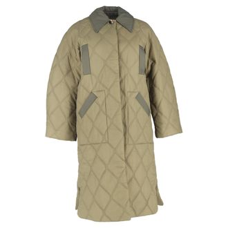 Ganni Pre-owned Womens Single Breasted Quilted Jacket in Green Polyamide - Khaki Nylon - Size X-Small