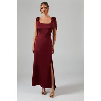 Oasis Satin Midi Tie Shoulder Bridesmaid Dress in Wine at Nordstrom, Size 10