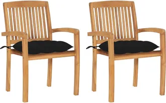 vidaXL Sillas De Jard&iacute;n 2 Uds Con Cojines Madera Maciza De Teca Negro Vidaxl